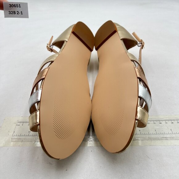 FSJ Gold Cute Strappy Peep Open Toe Flat D'Orsay T-Strap Ankle Buckle Sandals - Picture 7 of 8